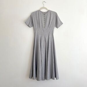 vintage 1940s gray cotton poplin empire bust dress 40s 50s S